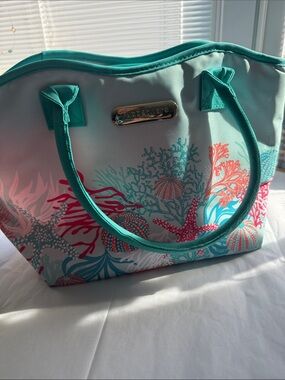 Tupperware Insulated Cooler Lunch Tote Aqua Coral Starfish Beach Bag